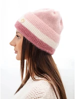 Dámská čepice beanie žebrovaná s ozdobou pudrově růžová+tmavě růžová Dámská čepice beanie žebrovaná s ozdobou pudrově růžová+tmavě růžová