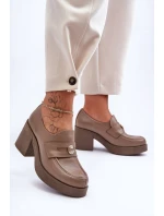 Dámské kožené polobotky na sloupku tmavě hnědé model 21630072 - Boto