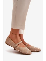 Ozdobené baleríny s páskem eko semišové béžové model 21670636 - Boto