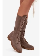 Semišové kotníkové boty s šněrováním do   tmavě béžové model 21707544 - Zazoo