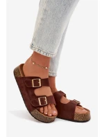 Dámské pantofle na korkové platformě se zlatými sponami model 21919300 - EVENTO