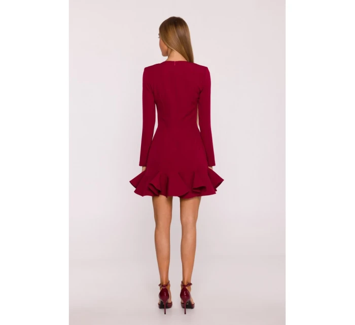 M880 Šaty s volánkovým lemem - bordó M880 Šaty s volánkovým lemem - bordó