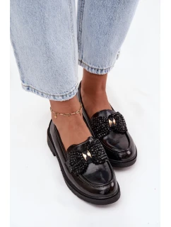 Lakované dámské mokasíny s mašlí S.Barski – černé
