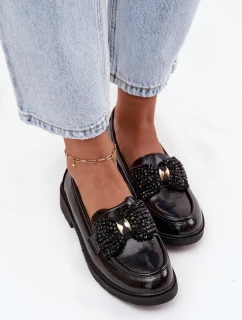 Lakované dámské mokasíny s mašlí S.Barski – černé