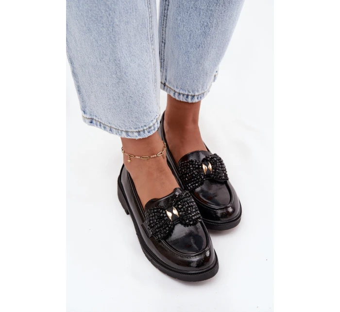Lakované dámské mokasíny s mašlí S.Barski – černé Lakované dámské mokasíny s mašlí S.Barski – černé