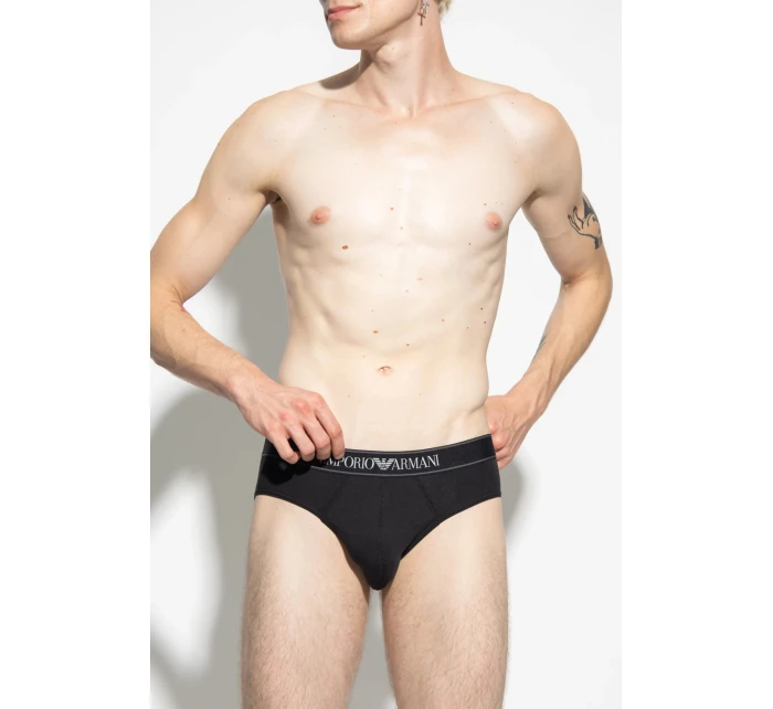 Pánské slipy 2PACK 111733 3F542 16844 černošedé s proužkem - Emporio Armani