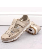 Rieker W RKR651 béžové kožené polobotky s háčkem a smyčkou