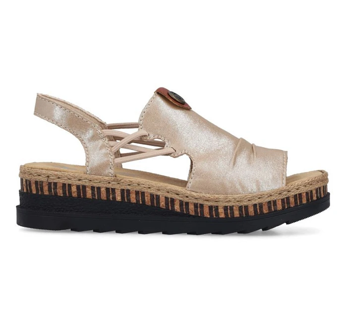 Dámské zlaté sandály na klínku model 22097425 - Rieker Dámské zlaté sandály na klínku model 22097425 - Rieker