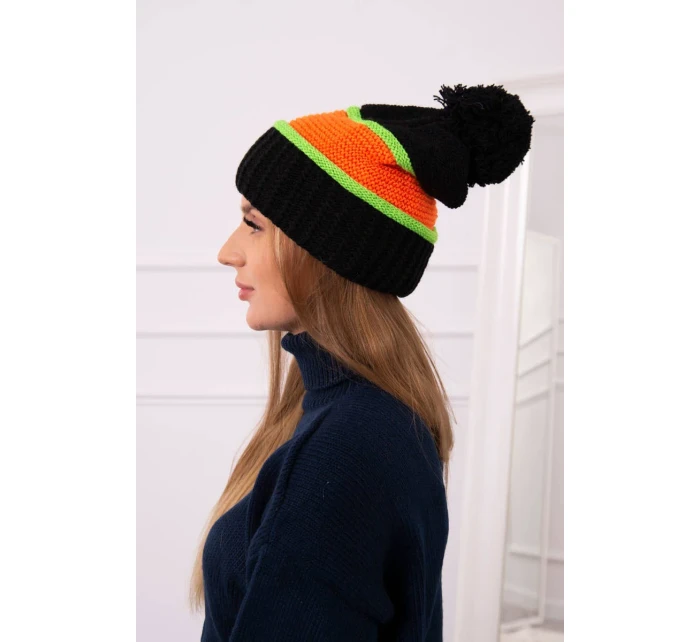 Dámská čepice Kinga K297 black+orange+green neon Dámská čepice Kinga K297 black+orange+green neon