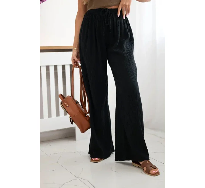 Mušelínové kalhoty se širokou nohavicí černý