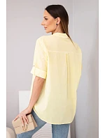 Dámská bavlněná košilová halenka s krátkým rukávem a kapsou žlutá Dámská bavlněná košilová halenka s krátkým rukávem a kapsou žlutá