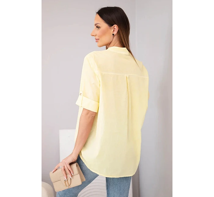 Dámská bavlněná košilová halenka s krátkým rukávem a kapsou žlutá Dámská bavlněná košilová halenka s krátkým rukávem a kapsou žlutá