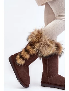 Dámské Sněhule se zateplením kožešinou Semišová Kůže Camel model 21540424 - Boto