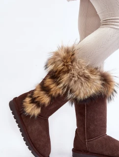 Dámské Sněhule se zateplením kožešinou Semišová Kůže Camel model 21540424 - Boto