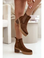 Dámské Zateplené Botky Na Podpatku Eko Semišové Hnědé model 21669094 - Boto Dámské Zateplené Botky Na Podpatku Eko Semišové Hnědé model 21669094 - Boto