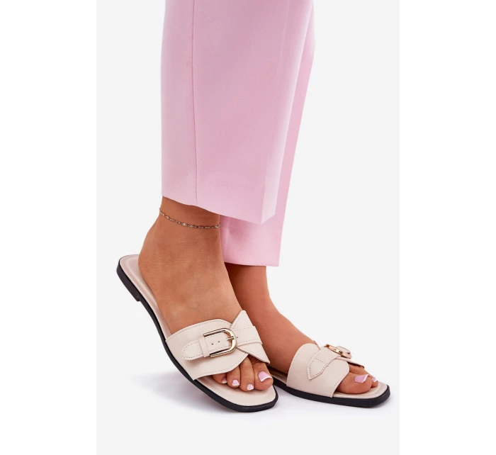 Ploché Dámské Pantofle Se Zlatou Béžové model 21689691 - Boto Ploché Dámské Pantofle Se Zlatou Béžové model 21689691 - Boto