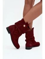 Kožené semišové dámské boty s řasením zateplené Zazoo 4210 bordó