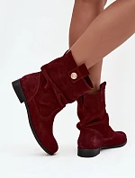Kožené semišové dámské boty s řasením zateplené Zazoo 4210 bordó