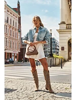 Dámské kozačky kovbojky s ozdobou na podpatku a platformě béžové model 22320865 - Boto Dámské kozačky kovbojky s ozdobou na podpatku a platformě béžové model 22320865 - Boto