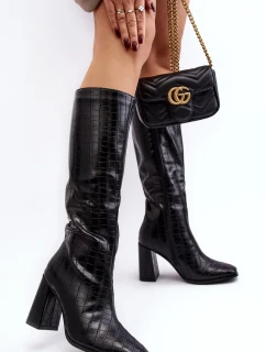 Dámské kozačky na vysokém podpatku s ozdobným černá model 21881021 - Kesi