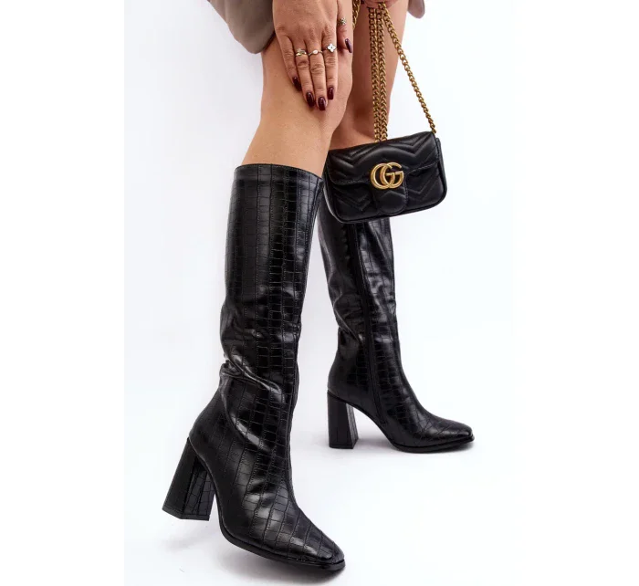 Dámské kozačky na vysokém podpatku s ozdobným černá model 21881021 - Kesi Dámské kozačky na vysokém podpatku s ozdobným černá model 21881021 - Kesi