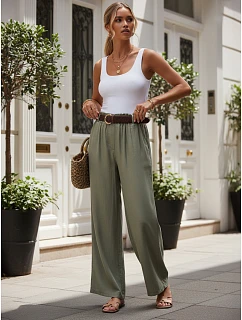 Dámské kalhoty z lyocellu se širokými nohavicemi, zelené, FashionStreet UY3066