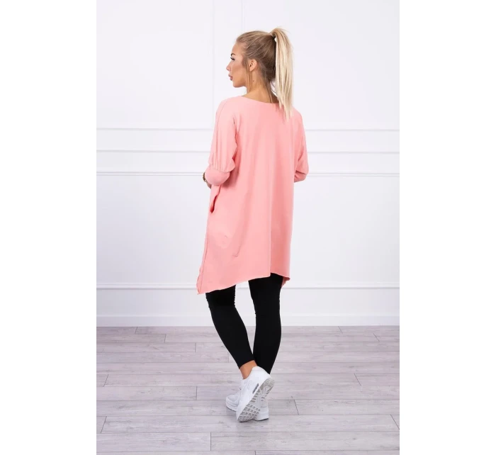 Oversize halenka s duhovým potiskem rtů v meruňkové barvě