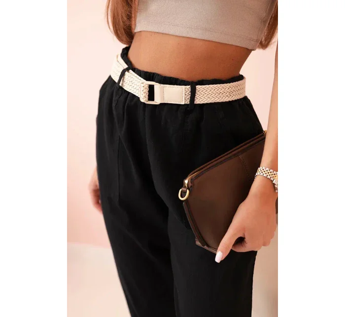 Dámské lněné kalhoty s bavlnou a páskem černé