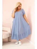 Dámské šaty plus size s krátkým rukávem a volánem z lehké viskózy džínová Dámské šaty plus size s krátkým rukávem a volánem z lehké viskózy džínová