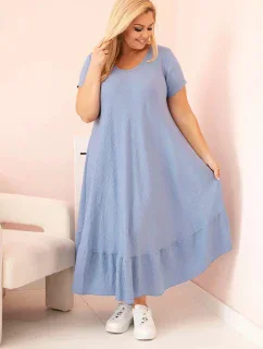 Dámské šaty plus size s krátkým rukávem a volánem z lehké viskózy džínová