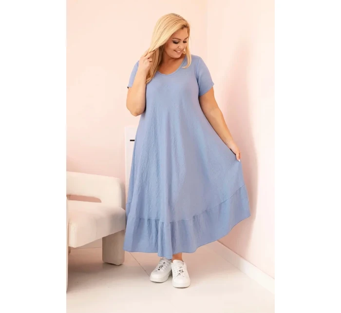 Dámské šaty plus size s krátkým rukávem a volánem z lehké viskózy džínová Dámské šaty plus size s krátkým rukávem a volánem z lehké viskózy džínová