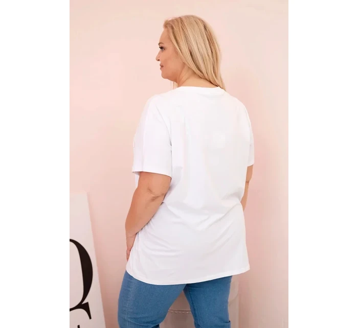 Dámská bavlněná halenka Plus Size s potiskem  bílá + růžová model 21175967 - K-Fashion