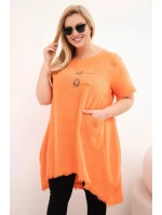 Dámské bavlněné šaty Plus Size s delším zadním dílem a kapsou oranžová