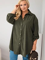 Dámská košile Plus Size z viskózy manšestrová s odepínacími rukávy khaki