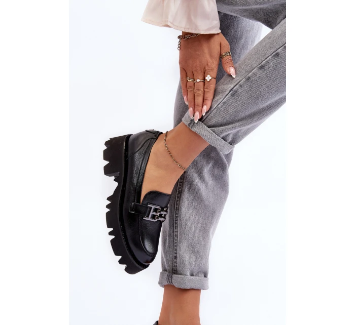 Dámské kůže polobotky s ozdobou černá model 21633020 - Laura Messi Dámské kůže polobotky s ozdobou černá model 21633020 - Laura Messi