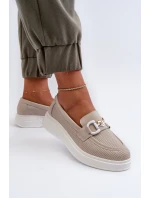 Dámské kožené mokasíny na platformě béžové model 21655725 - S.Barski