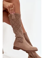 Dámské kozačky s na nízkém podpatku béžové model 21713453 - S.Barski Dámské kozačky s na nízkém podpatku béžové model 21713453 - S.Barski