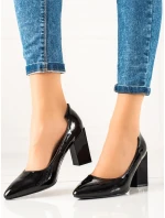 Originální černé  lodičky dámské na širokém podpatku