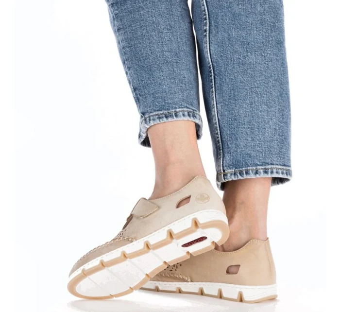 Rieker W RKR651 béžové kožené polobotky s háčkem a smyčkou