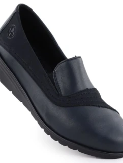 Dámské kožené boty na platformě Rieker v tmavě modré barvě L5356-14