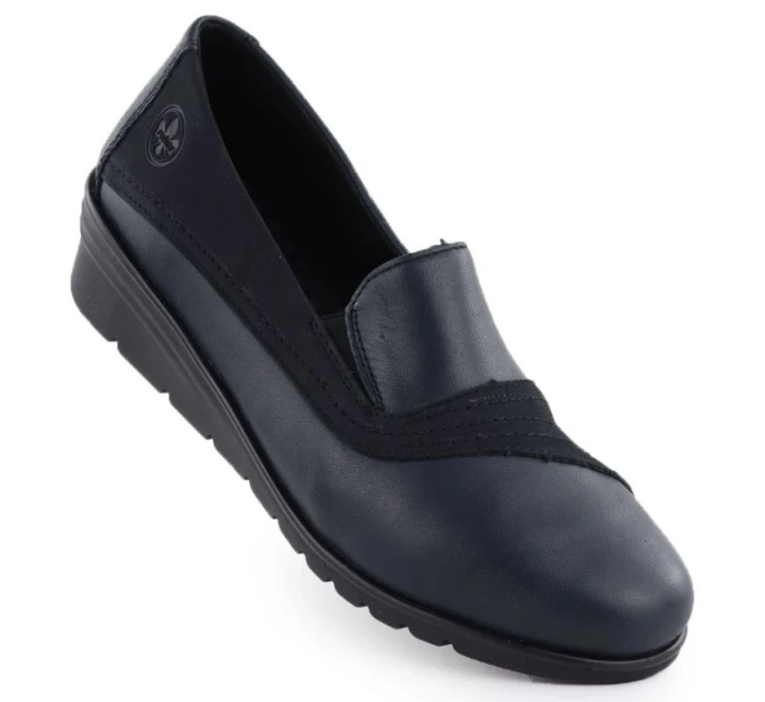 Dámské kožené boty na platformě v tmavě modré barvě model 21910589 - Rieker Dámské kožené boty na platformě v tmavě modré barvě model 21910589 - Rieker