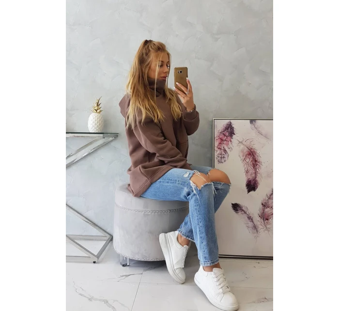 Zateplená mikina se zipem na zádech mocca