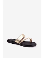 Dámské pantofle z pravé kůže na ploché podešvi Vinceza 66939 zlaté