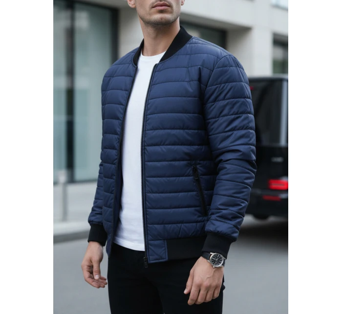Pánská prošívaná bunda bomber navy blue FashionStreet TX4419 Pánská prošívaná bunda bomber navy blue FashionStreet TX4419