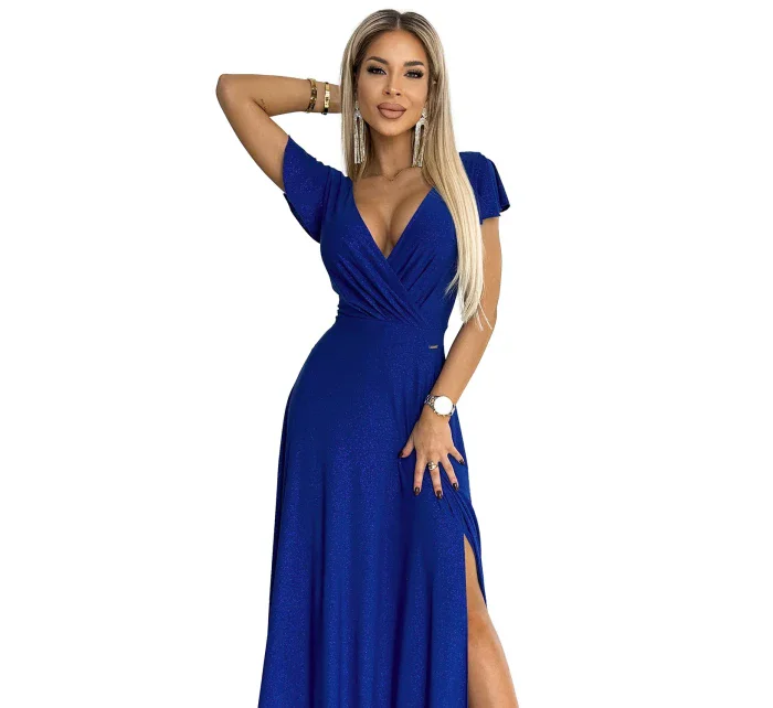 411-9 CRYSTAL třpytivé dlouhé šaty s výstřihem - CHABRERA