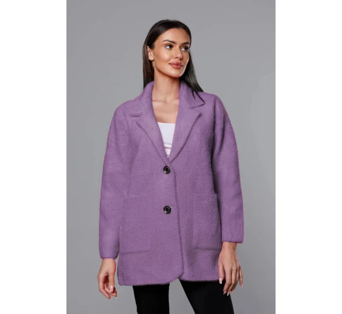 Krátký fialový vlněný přehoz přes oblečení typu alpaka model 18059147 - MADE IN ITALY Krátký fialový vlněný přehoz přes oblečení typu alpaka model 18059147 - MADE IN ITALY