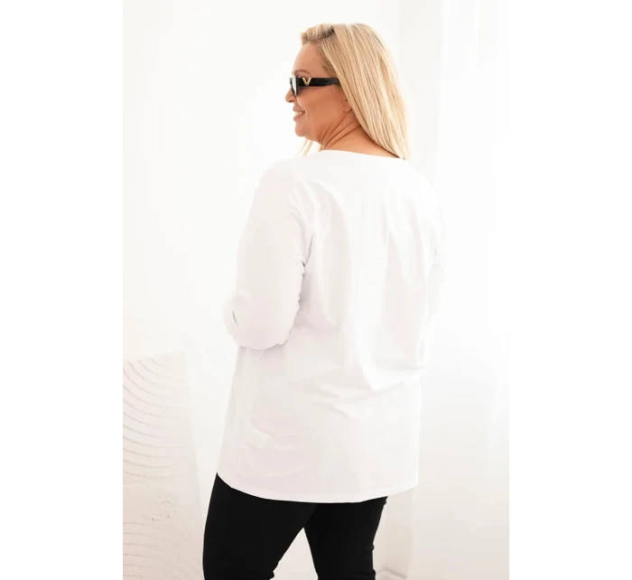 Dámská blůza Plus Size s výstřihem do V a dlouhým rukávem bílá