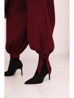 Dámské kalhoty s širokým nohavicí a zavazováním dole bordové