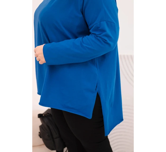 Dámská blůza Plus Size asymetrická s dlouhým rukávem chabrová