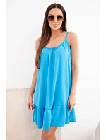 Dámské viskózové šaty na ramínka s volánem a zavazováním tyrkysová